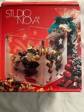 Studio Nova Frosted Glass Holiday Cube with Tree & Star Motifs - Clear Potpourri